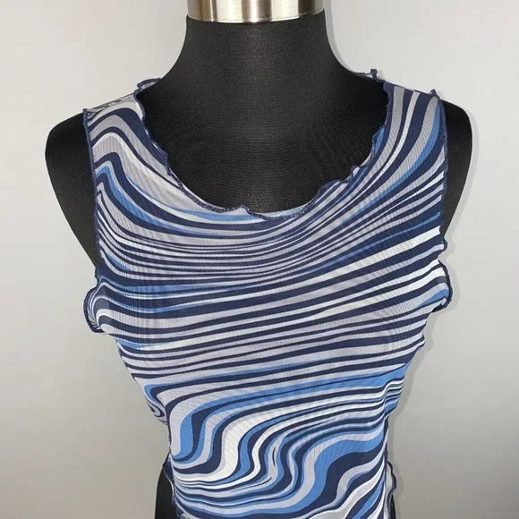 Shein Tank Top Women's Size L US 8 / 10 Marble Print Mesh Cropped Festival Club - Picture 3 of 12